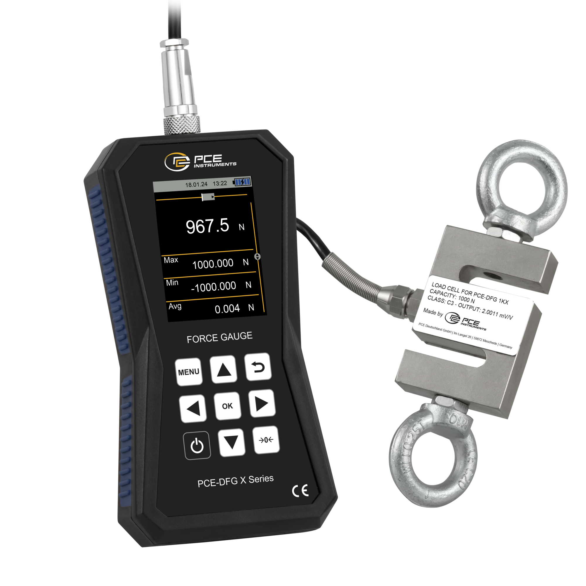 PCE Force Gauge — Digital, Measures Tensile and Compressive Forces, Model# PCE-DFG 1K X